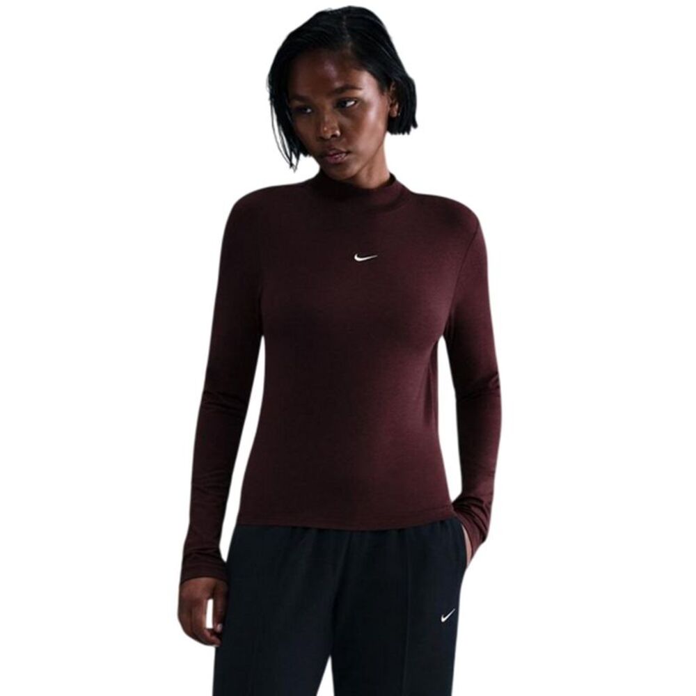 Nike Womens/Ladies Logo Mock Neck Track Top / Burgundy